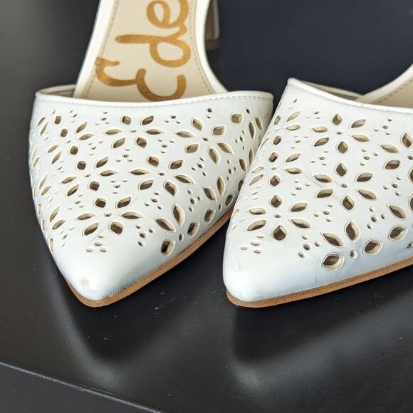 Sam Edelman Odynna Pointed Toe Heels White Laser Cut Floral Dainty Womens 9.5 - Picture 5 of 8